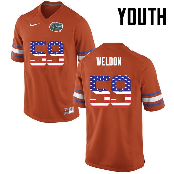 Florida Gators Youth #59 Danny Weldon College Football USA Flag Fashion Orange